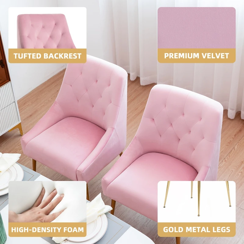 Dyhome Modern Velvet Upholstered Dining Chairs Set of 2, Mid Century Side with 5.12” Cushions and Back Pull Rod for Kitchen, Living Room