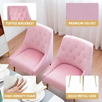 Dyhome Modern Velvet Upholstered Dining Chairs Set of 2, Mid Century Side with 5.12” Cushions and Back Pull Rod for Kitchen, Living Room