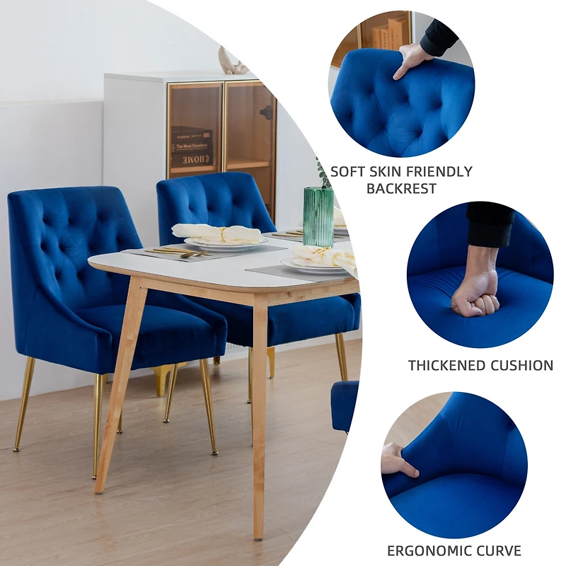 Dyhome Modern Velvet Upholstered Dining Chairs Set of 2, Mid Century Side with 5.12” Cushions and Back Pull Rod for Kitchen, Living Room