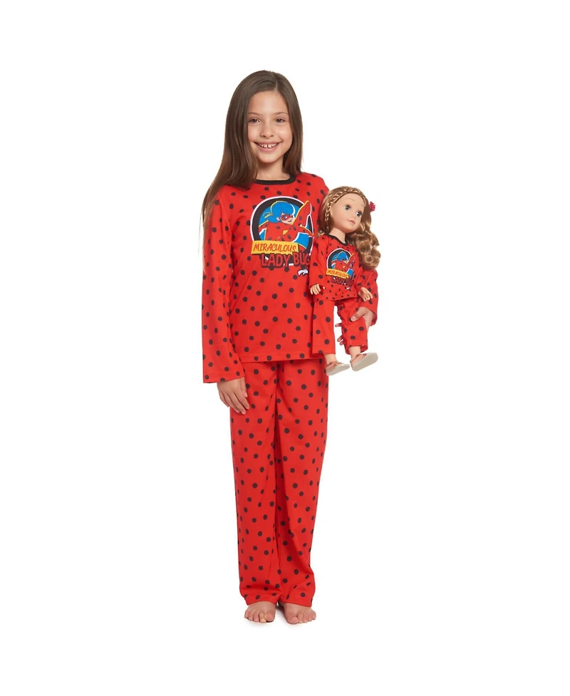 Miraculous Girls Ladybug Pajama Shirt Pants and Matching Doll Outfits 4 Piece Set