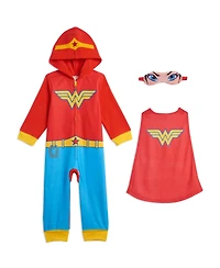 Justice League Girls Dc Comics Zip Up Costume Pajama Coverall and Cape