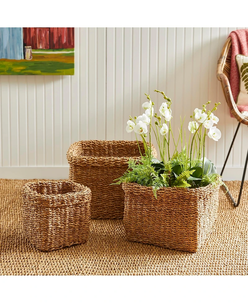 Seagrass Square Baskets With Cuffs Set of 3