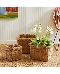 Seagrass Square Baskets With Cuffs Set of 3