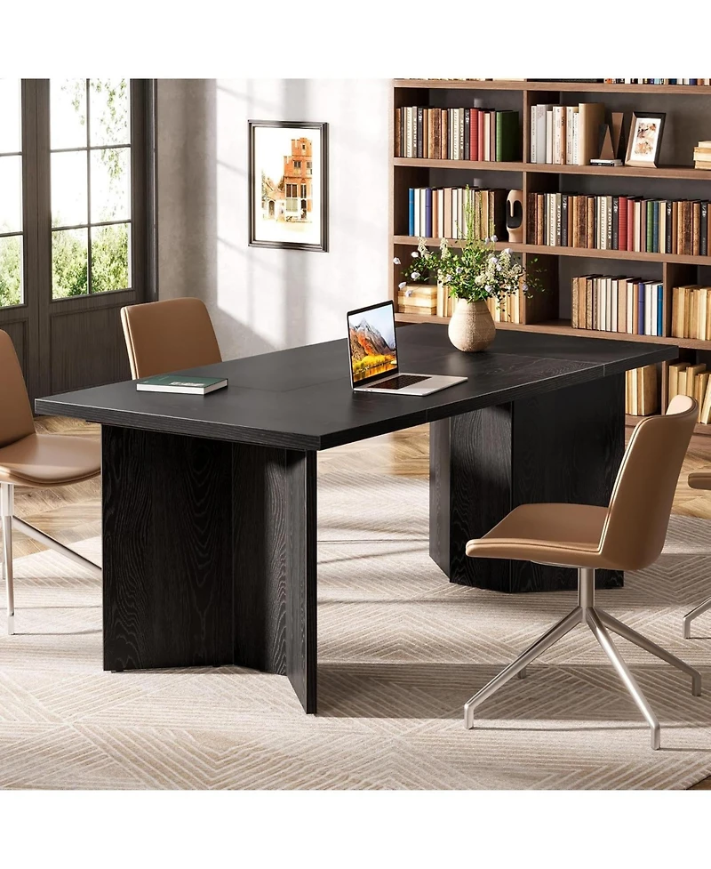 Tribesigns 63-Inch Executive Desk, Modern Office Computer Desk with Double Pedestal, Simple Workstations Writing Table Conference Table Business Furni