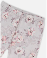 Deux par Deux Toddler Girls Printed Cotton Long Sleeve Top And Pant Pajama Set Pale Pink Flowers On Neutral Lilac - Toddler|Child