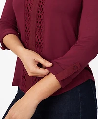 Cable & Gauge Women's Lace Trim Henley Top