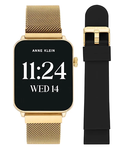 Anne Klein Women's Connect It Stellar Smartwatch with Gold-Tone Stainless Steel Mesh and Silicone Band