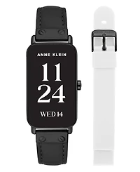 Anne Klein Women's Connect It Illume Smartwatch with Black Leather and White Silicone Band, 37mm