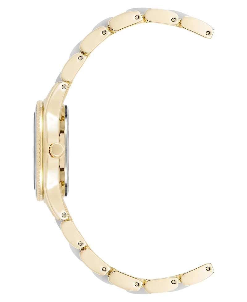 Anne Klein Women's Quartz Ivory Pearlescent Acetate and Gold-Tone Metal Alloy Link Bracelet Watch, 30mm