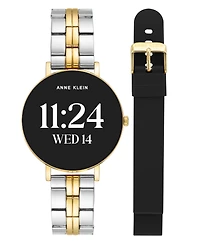 Anne Klein Women's Connect It Prism Smartwatch with Two-Tone Metal Alloy and Black Silicone Band, 30mm