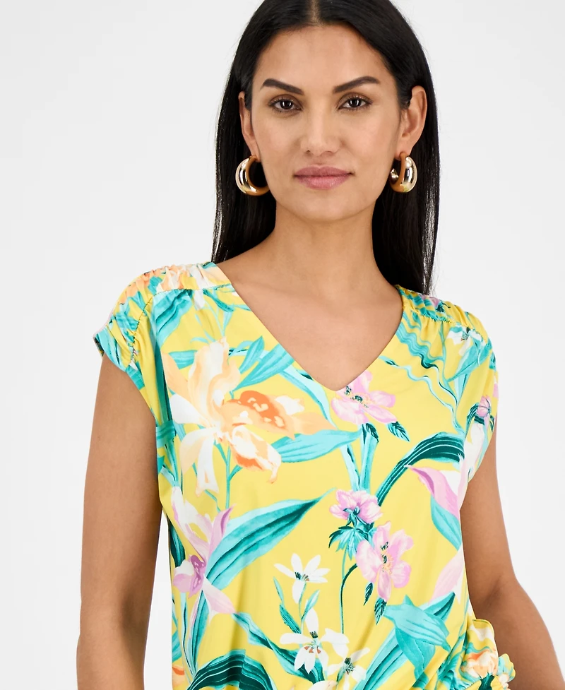 I.n.c. International Concepts Women's Printed Ruched Cap-Sleeve Top, Exclusively at Macy's