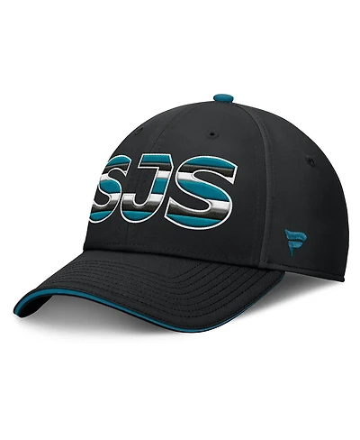 Fanatics Men's Black/Teal San Jose Sharks Authentic Pro Rink Team Code Flex Hat