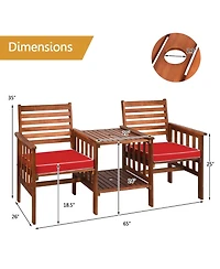 Gymax Patio Outdoor Conversation Set Acacia Wood Loveseat w/ Cushion Table
