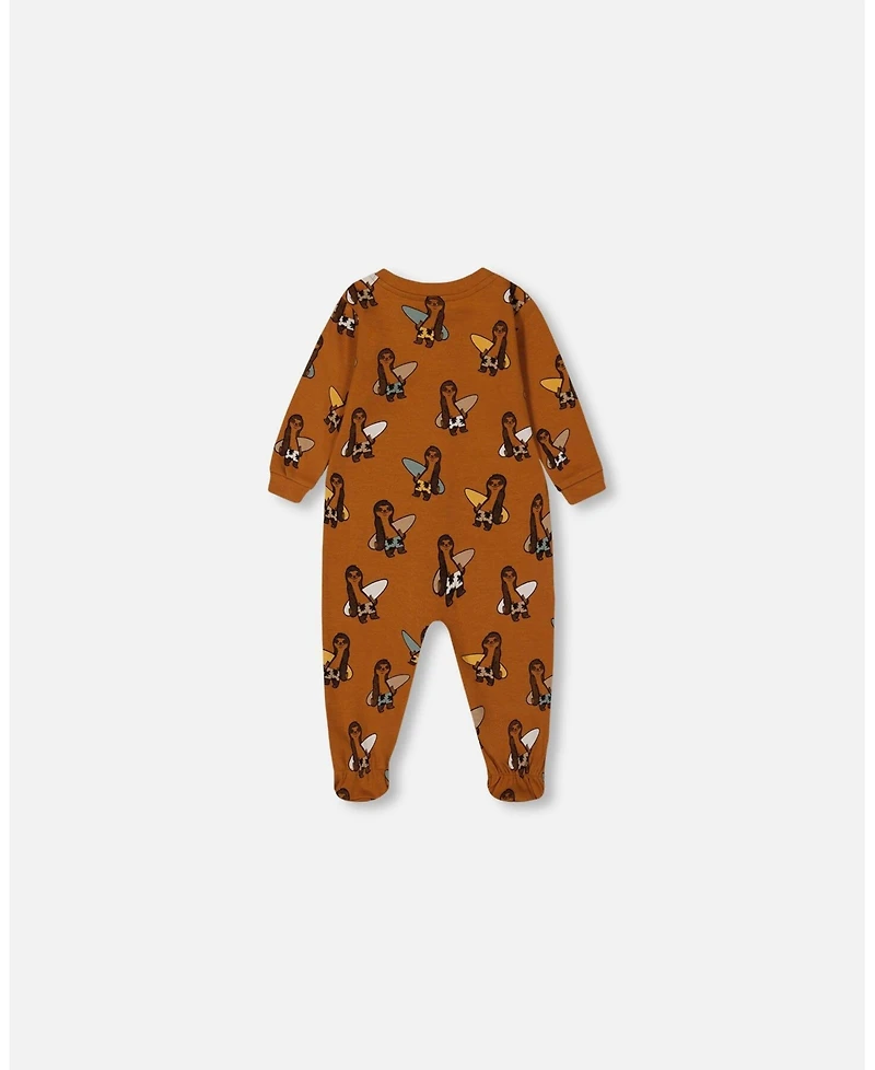 Deux par Deux Baby Boys Printed Cotton One-Piece Pajama Sloths On Tan Background