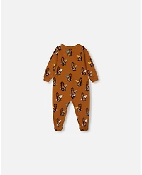 Deux par Deux Baby Boys Printed Cotton One-Piece Pajama Sloths On Tan Background