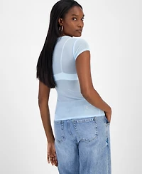Bar Iii Women's Mesh Cap-Sleeve Semi-Sheer Top, Exclusively at Macy's