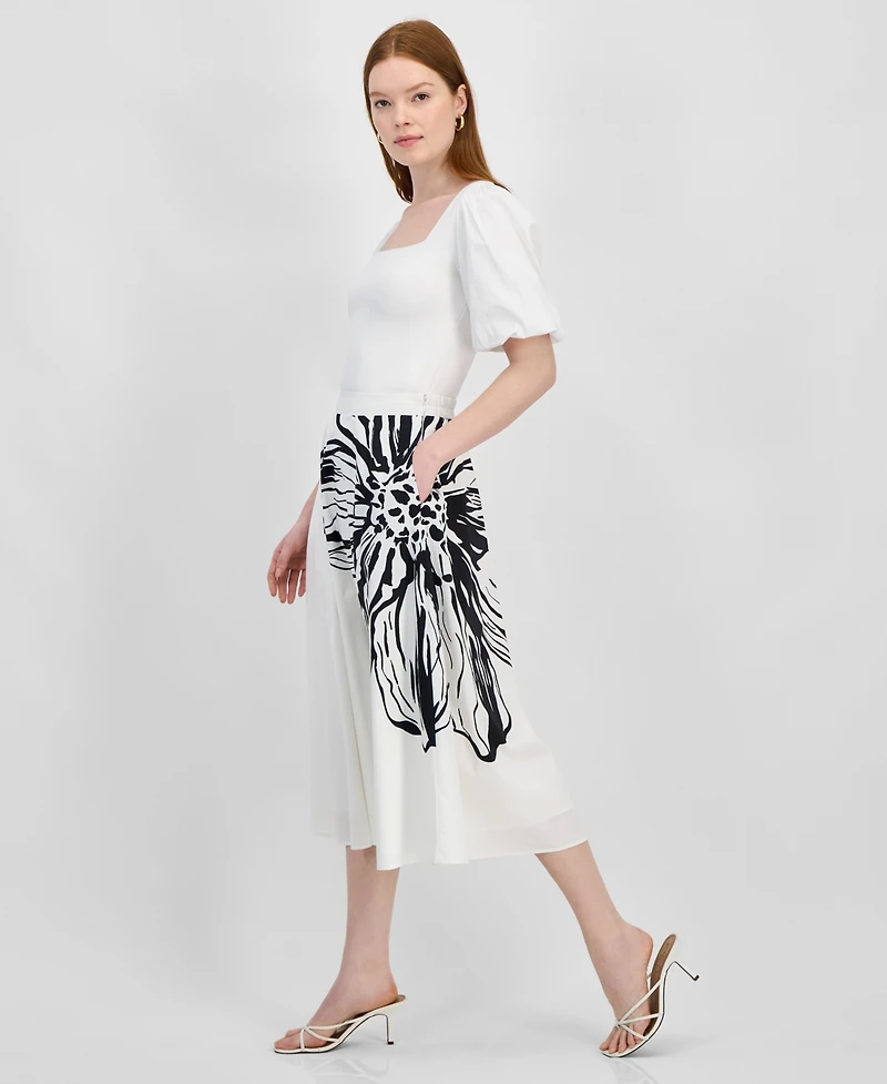 T Tahari Women's Placement-Print Flared Midi Skirt