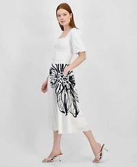 T Tahari Women's Placement-Print Flared Midi Skirt