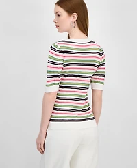 T Tahari Women's Striped Puff-Sleeve Sweater