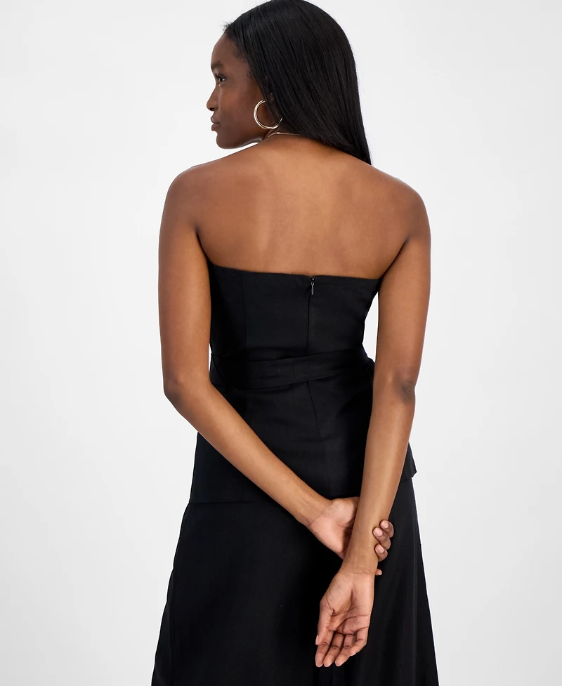 Bar Iii Women's Belted Strapless Button-Front Top, Exclusively at Macy's