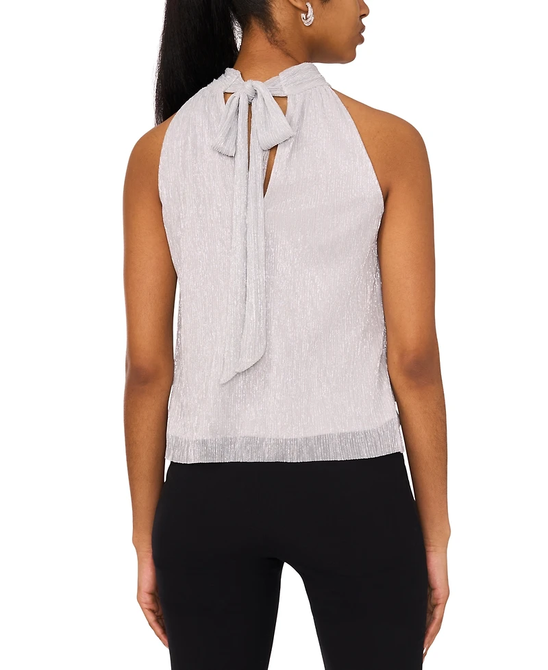Msk Petite Metallic Jersey Back-Tie Halter Top