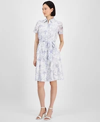 Anne Klein Women's Short-Sleeve Tie-Waist Shirtdress