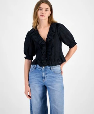 Now This Womens Cotton Ruffled Cropped Elbow Sleeve Blouse Exclusively At Macys