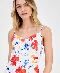 Anne Klein Women's Floral-Print Cowlneck Tiered Satin Maxi Dress