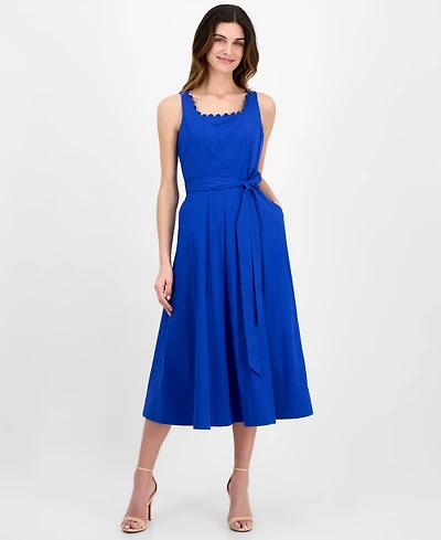 Anne Klein Women's Tie-Waist Seamed Fit & Flare Midi Dress