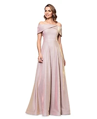 Betsy & Adam Women's Off-The-Shoulder Glitter Gown
