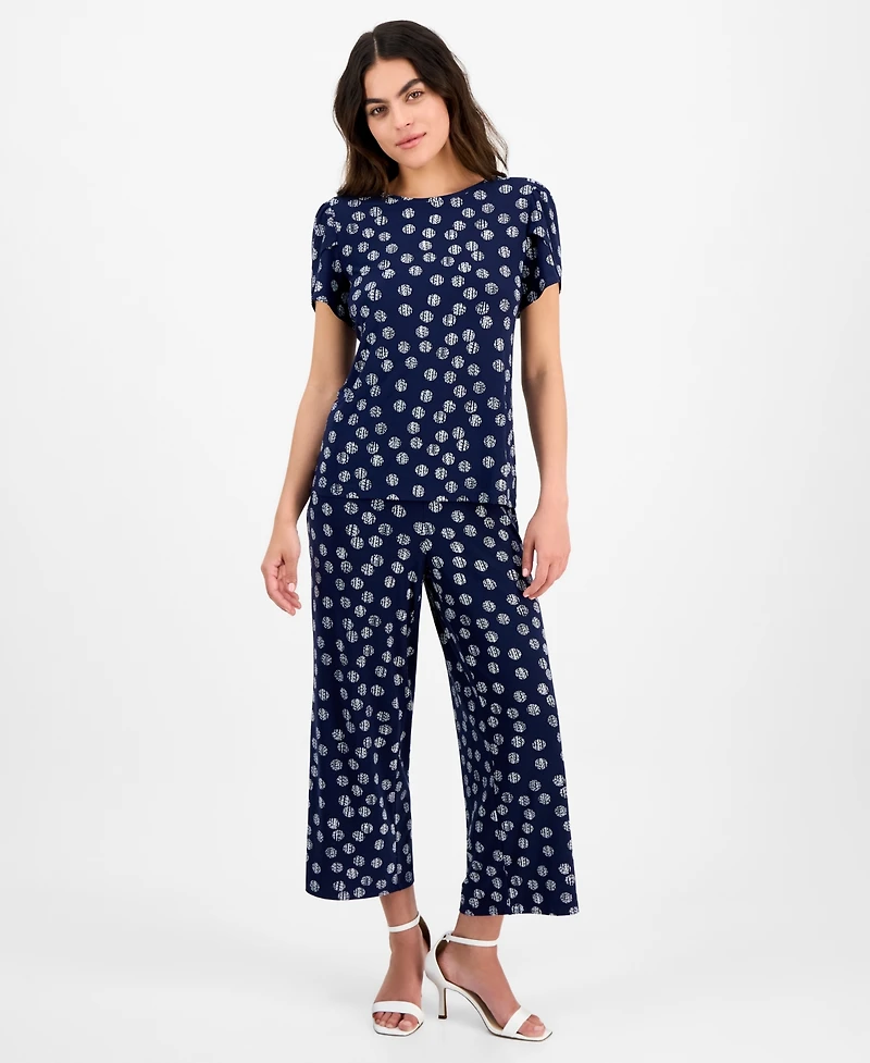 Ak Anne Klein Petite Dot-Print Tulip-Sleeve Top