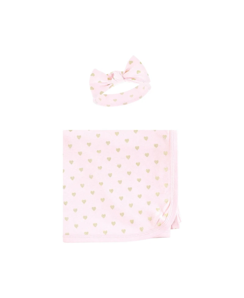 Hudson Baby Girls Layette Essentials Gown, Swaddle Wrap, and Headpiece Option
