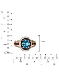 Blue, White, & Black Cubic Zirconia Halo Ring 14k Rose Gold-Plated Sterling Silver