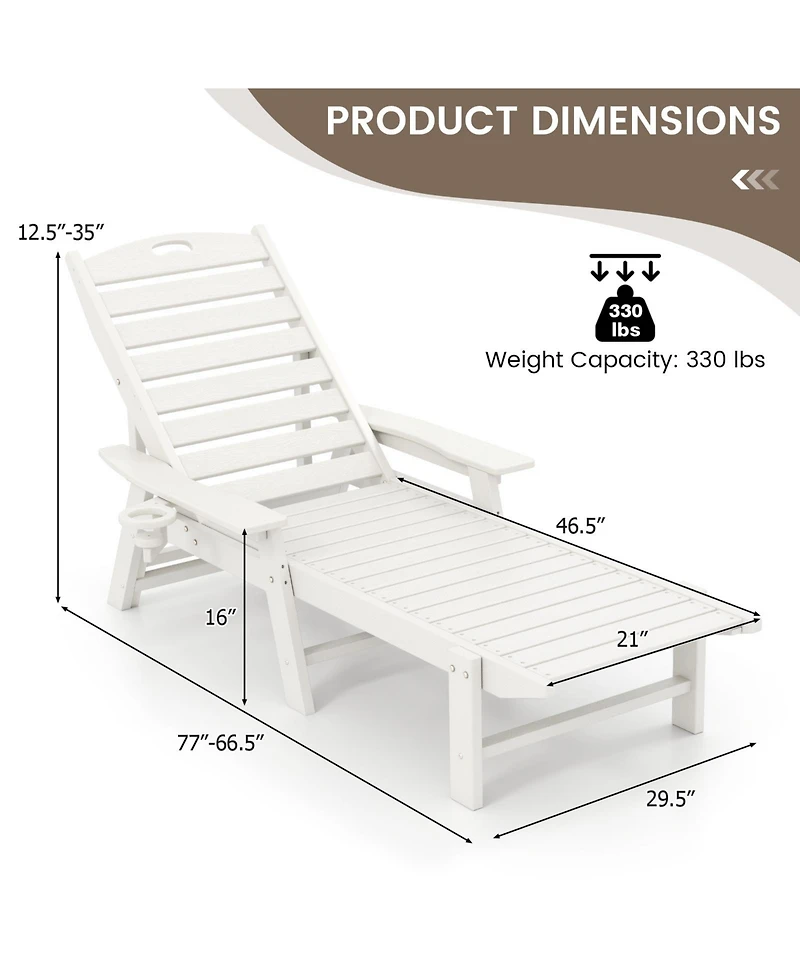 2PCS Patio Lounge Chair Chaise Adjustable Weatherproof Hdpe Cup Holder