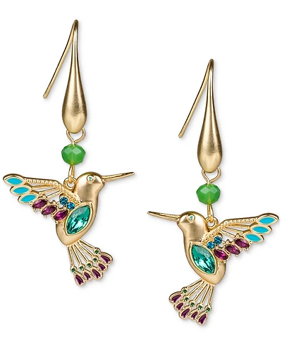 Patricia Nash Gold-Tone Stone & Bead Hummingbird Drop Earrings