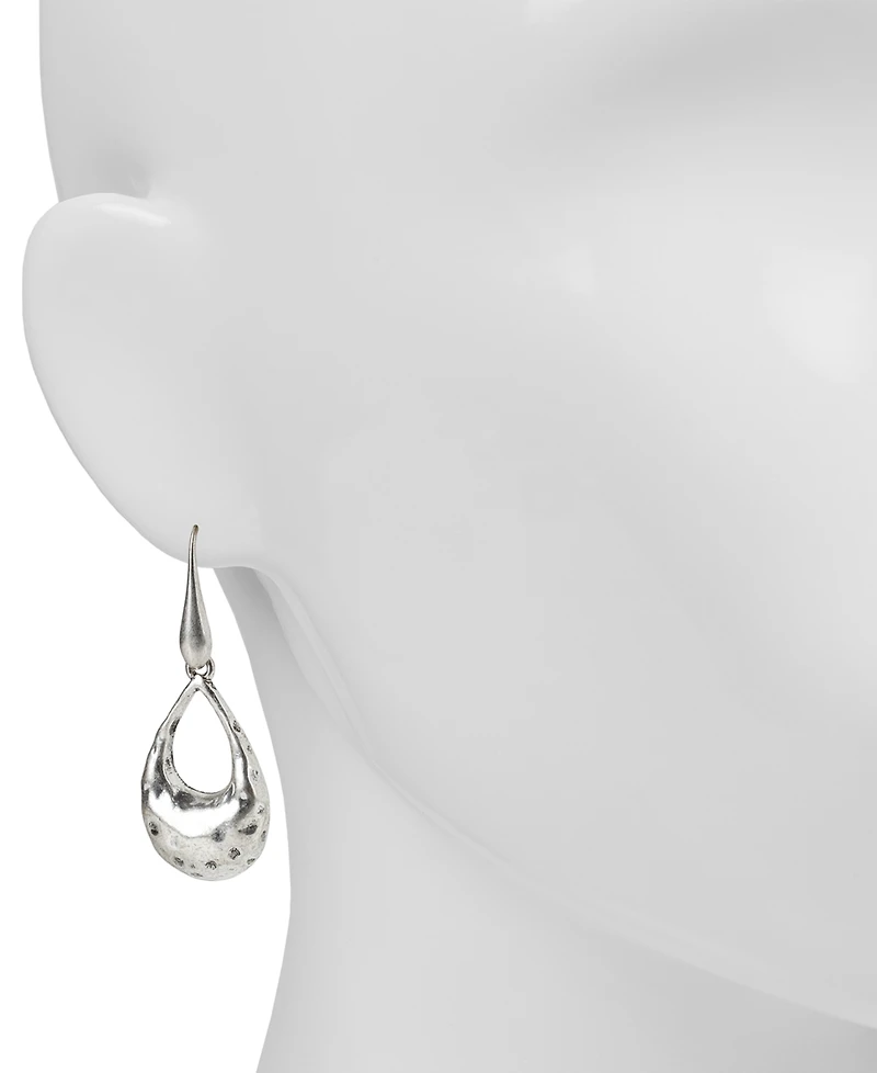 Guess Silver-Tone Open Tear-Shape Hammered Drop Earrings