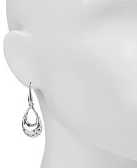 Guess Silver-Tone Open Tear-Shape Hammered Drop Earrings