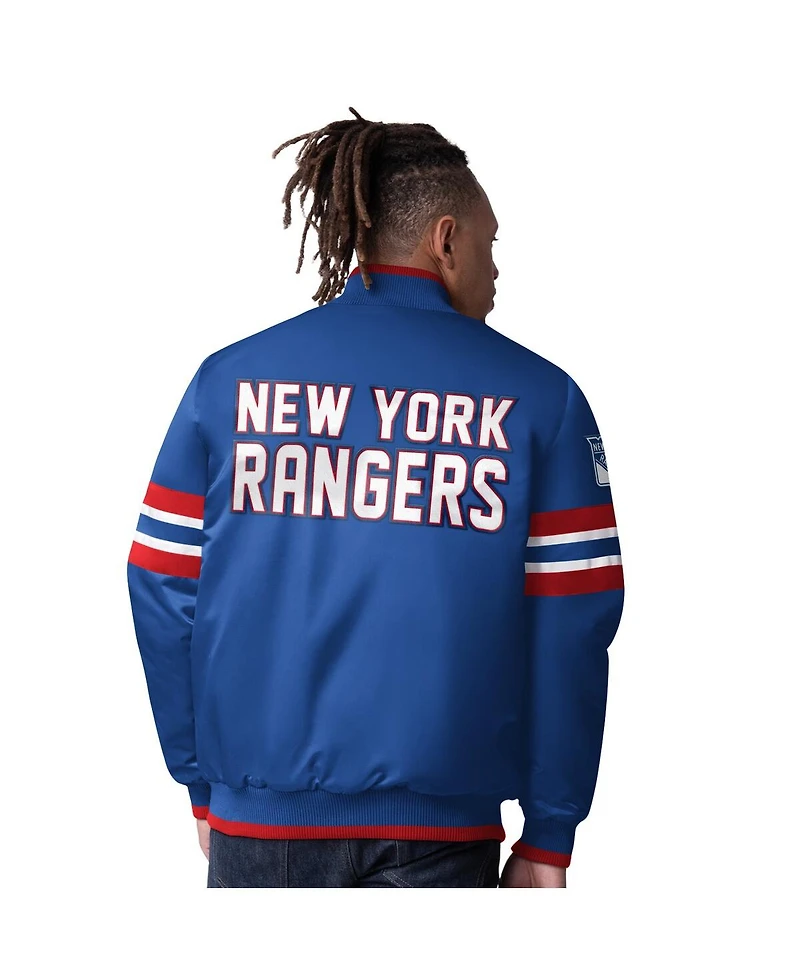 Starter Men's Blue New York Rangers Scout I Full-Snap Varsity Jacket