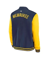Nike Men's Navy/Gold Milwaukee Brewers Authentic Collection Dugout Full-Zip Bomber Jacket