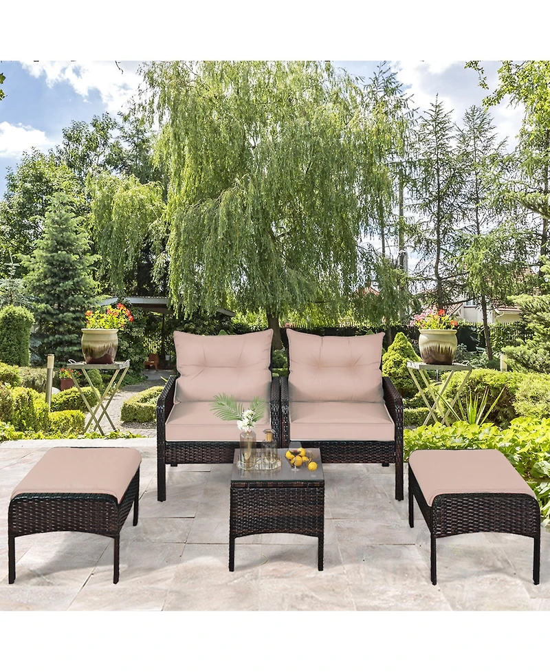 Gymax 5 Pc Patio Set Sectional Rattan Wicker Furniture Set Home Outdoor