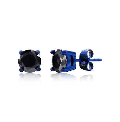 Stainless Steel, 7mm Round Black Cz Studs