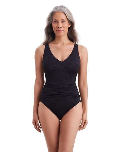 ShapeSolver by Mimi Flamingo Women's Pressed Flowers Twist Back One Piece Swimsuit