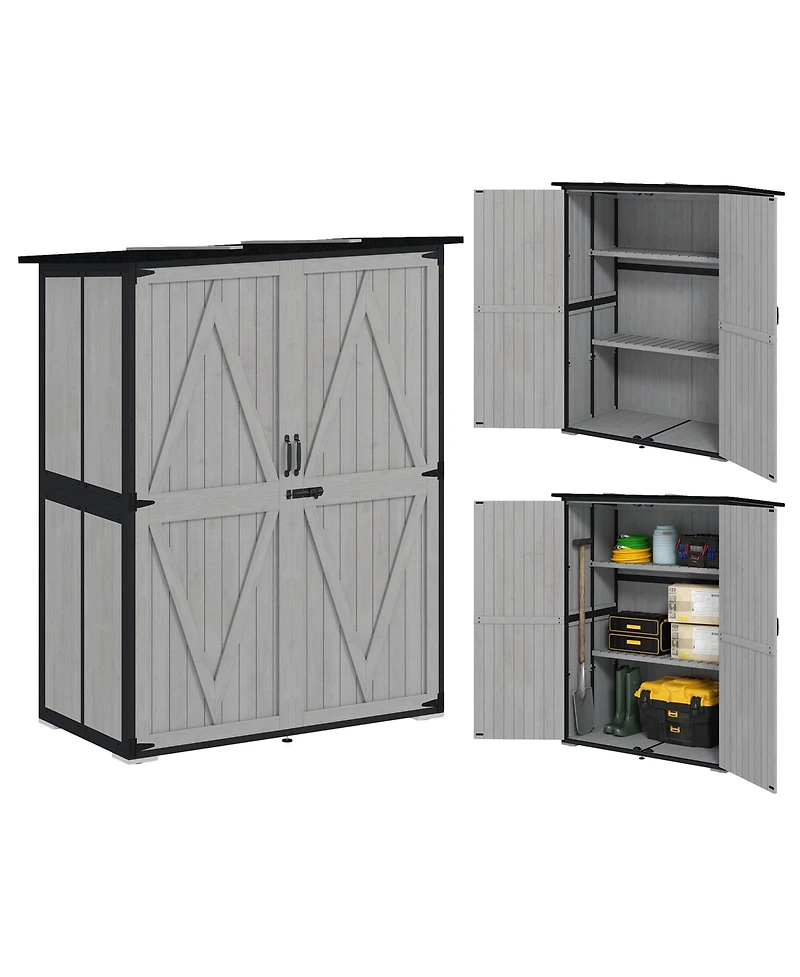 Outsunny Outdoor Storage Cabinet, Wood Garden Shed with 2 Shelves,