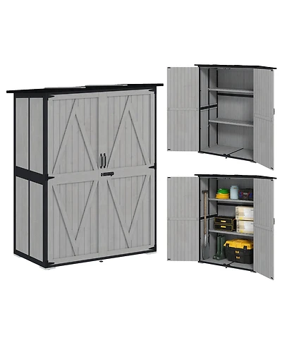 Outsunny Outdoor Storage Cabinet, Wood Garden Shed with 2 Shelves,