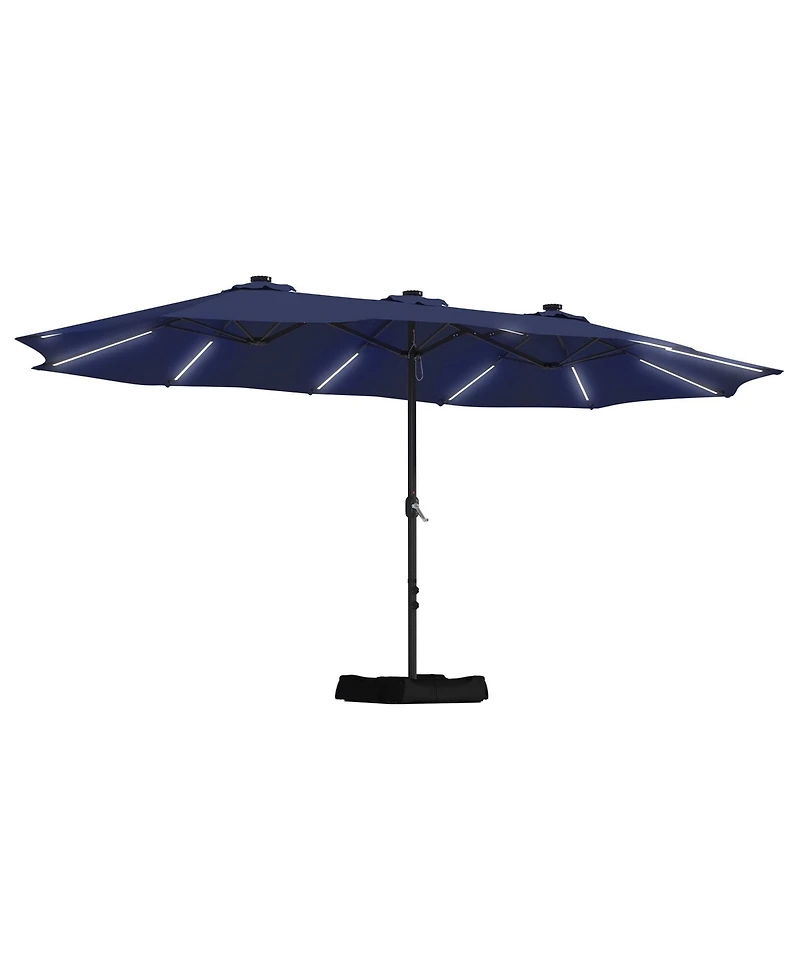 Mondawe 15 ft Solar Led Double Sided Twin Outdoor Patio Market Umbrella with Base Weight Included