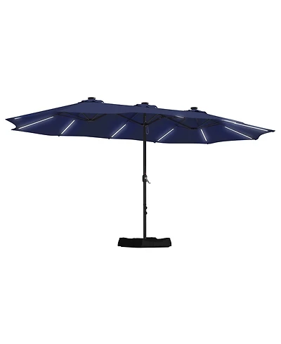 Mondawe 15 ft Solar Led Double Sided Twin Outdoor Patio Market Umbrella with Base Weight Included