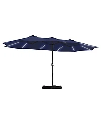 Mondawe 15 ft Solar Led Double Sided Twin Outdoor Patio Market Umbrella with Base Weight Included