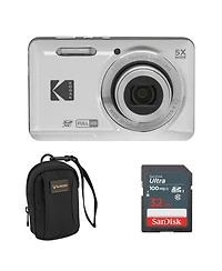 Kodak Pixpro FZ55 Friendly Zoom Digital Camera, Silver, With Sd Card &Camera Bag