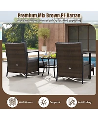 Gymax Set of 5 Furniture Rattan Chairs & Ottomans w/ Glass Topped Coffee Table Patio