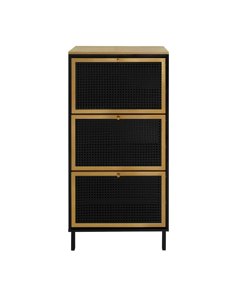 Mondawe 3 Metal Door Shoe Rack, Freestanding Modern Shoe Storage Cabinet, Metal rattan, for Entryway